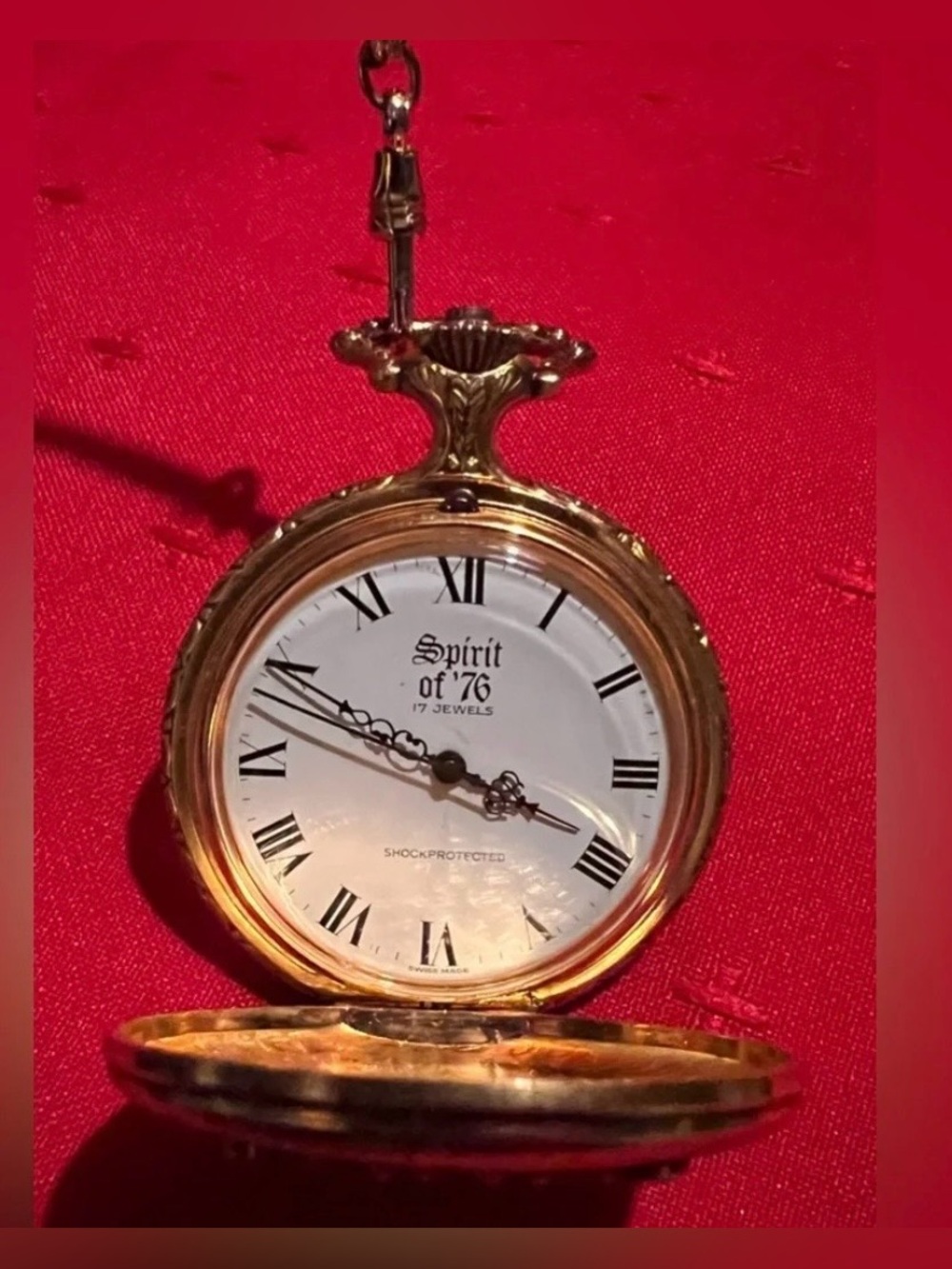 Vintage Spirit Of ‘76 Gold Toned Pocket Watch With Liberty Bell & Eagle